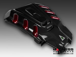 Alfa Romeo Giulia Engine Cover - Carbon Fiber - QV Version - Red Candy Accents